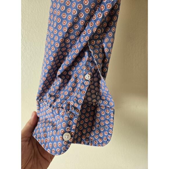 J Crew Shirt Men XL Blue Organic Cotton Secret Wash Classic Floral Preppy Beach - Picture 5 of 6